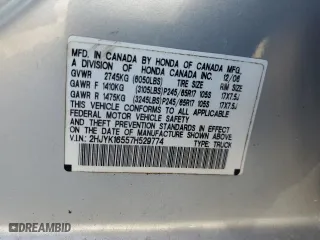 2007 Honda Ridgeline RTL w/Leather with VIN 2HJYK16557H529774, listed as a Copart auction lot 69822314 with 0 mi miles and Non Repairable. Bid and sale history available at carsss.com. Image 14.
