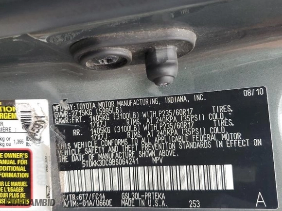 2011 Toyota Sienna LE AAS with VIN 5TDKK3DC9BS064241, listed as a Copart auction lot 51799365 with 124,553 mi miles and Non Repairable. Bid and sale history available at carsss.com. Image 13.