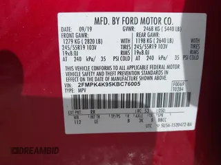 2019 Ford Edge Titanium with VIN 2FMPK4K95KBC76005, listed as a IAAI auction lot 41827772 with 39,476 mi miles. Bid and sale history available at carsss.com. Image 9.