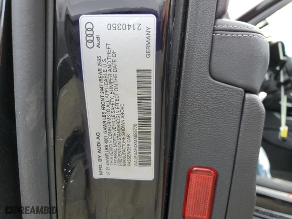 2021 Audi A4 Sedan S line Premium Plus with VIN WAUEAAF4XMA085770, listed as a Copart auction lot 44692993 with 0 mi miles. Bid and sale history available at carsss.com. Image 12.
