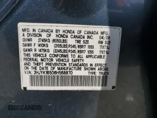 2006 Honda Ridgeline RTL with VIN 2HJYK16506H568870, listed as a Copart auction lot 53120495 with Not Provided miles and Salvage Title. Bid and sale history available at DreamBid. Image 12.