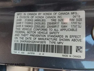 2019 Honda CR-V LX with VIN 2HKRW5H32KH410676, listed as a IAAI auction lot 42038654 with 94,342 mi miles. Bid and sale history available at carsss.com. Image 9.
