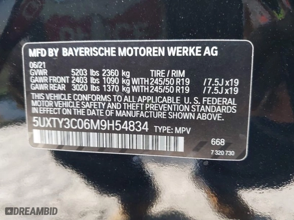 2021 BMW X3 sDrive30i with VIN 5UXTY3C06M9H54834, listed as a IAAI auction lot 41254428 with 28,987 mi miles. Bid and sale history available at carsss.com. Image 9.