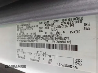 2015 Ford Transit XL с VIN 1FBZX2ZM1FKA83119, выставлен на аукционе IAAI как лот 41994502 с пробегом 144 505 миль миль и . История ставок и продаж доступна на DreamBid. Изображение 9.