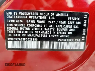 2015 Volkswagen Passat SEL Premium z VIN 1VWCV7A33FC028380, wystawiony jako Copart lot #59144665 z przebiegiem 165 740 mil mil oraz Czysty tytuł • Clean title. Historia ofert i sprzedaży dostępna na DreamBid. Obrazek 12.