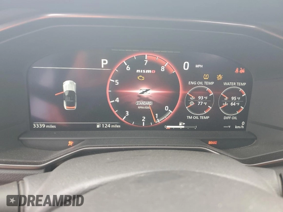 2024 Nissan Z Nismo z VIN JN1BZ4CH7RM362763, wystawiony jako Copart lot #71662764 z przebiegiem 3 339 mil mil oraz Szkoda całkowita • Salvage title. Historia ofert i sprzedaży dostępna na DreamBid. Obrazek 9.