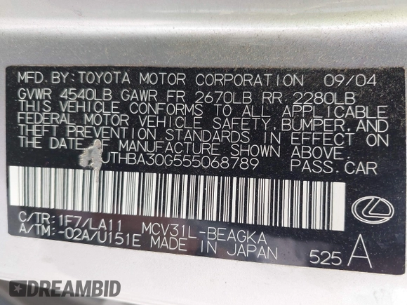 2005 Lexus ES 350 z VIN JTHBA30G555068789, wystawiony jako IAAI lot #42412848 z przebiegiem 100 430 mil mil oraz . Historia ofert i sprzedaży dostępna na DreamBid. Obrazek 9.