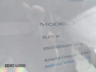 2023 Tesla Model 3 z VIN 5YJ3E1EA0PF403168, wystawiony jako IAAI lot #42002584 z przebiegiem 35 875 mil mil oraz . Historia ofert i sprzedaży dostępna na DreamBid. Obrazek 15.