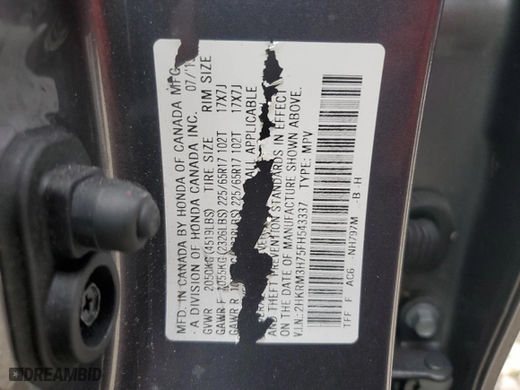 2015 Honda CR-V EX-L with VIN 2HKRM3H75FH543337, listed as a Copart auction lot 46797875 with 98,588 mi miles and Salvage Title. Bid and sale history available at carsss.com. Image 13.