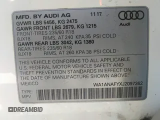2018 Audi Q5 Premium with VIN WA1ANAFYXJ2097362, listed as a IAAI auction lot 41381832 with 130,049 mi miles. Bid and sale history available at carsss.com. Image 9.