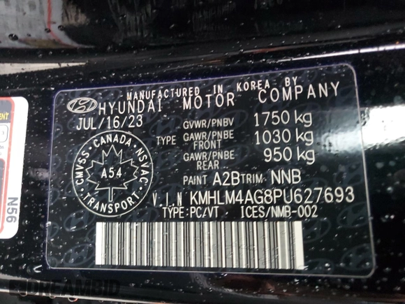 2023 Hyundai Elantra SEL with VIN KMHLM4AG8PU627693, listed as a Copart auction lot 53794015 with 19,657 mi miles and Clean Title. Bid and sale history available at DreamBid. Image 12.