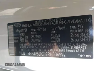 2024 Hyundai Santa Fe Calligraphy с VIN 5NMP5DG19RH006592, выставлен на аукционе IAAI как лот 42654567 с пробегом 19 156 миль миль и . История ставок и продаж доступна на DreamBid. Изображение 9.