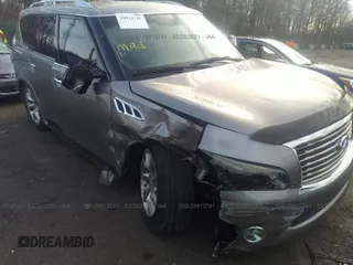 2011 Infiniti QX56 7-passenger with VIN JN8AZ2NE5B9005465, listed as a IAAI auction lot 40454970 with 1 mi miles. Bid and sale history available at carsss.com. Image 1.