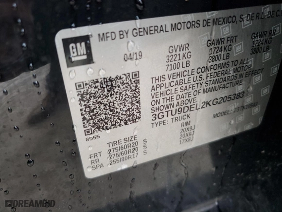 2019 GMC Sierra 1500 SLT with VIN 3GTU9DEL2KG205383, listed as a Copart auction lot 86866304 with 112,207 mi miles and Salvage Title. Bid and sale history available at carsss.com. Image 14.