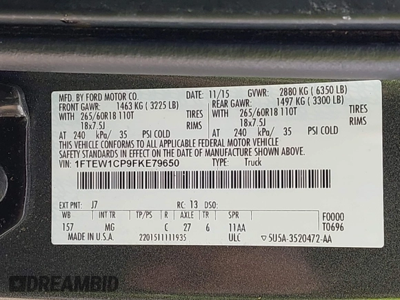 2015 Ford F-150 XL с VIN 1FTEW1CP9FKE79650, выставлен на аукционе IAAI как лот 42051000 с пробегом 79 516 миль миль и . История ставок и продаж доступна на DreamBid. Изображение 9.
