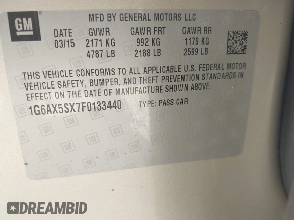 2015 Cadillac CTS Luxury AWD with VIN 1G6AX5SX7F0133440, listed as a IAAI auction lot 42560857 with 82,910 mi miles and . Bid and sale history available at DreamBid. Image 9.