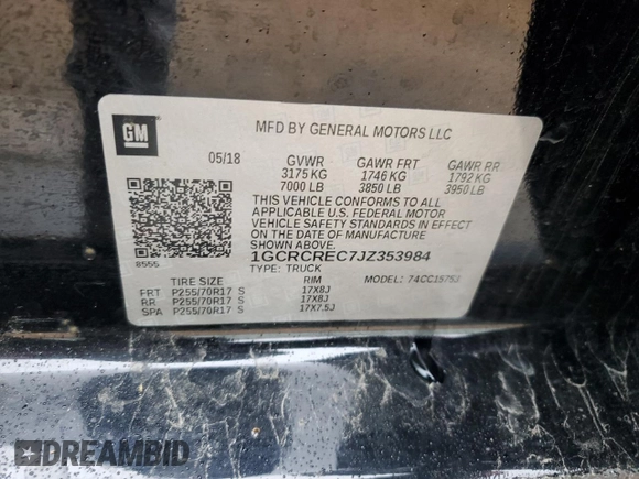 2018 Chevrolet Silverado 1500 LT with VIN 1GCRCREC7JZ353984, listed as a Copart auction lot 88556545 with Not Provided miles and Clean Title. Bid and sale history available at DreamBid. Image 12.