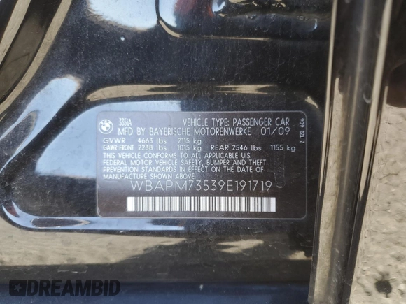 2009 BMW 3 Series 335i с VIN WBAPM73539E191719, выставлен на аукционе Copart как лот 47245235 с пробегом 123 637 миль миль и Списание • Salvage title. История ставок и продаж доступна на DreamBid. Изображение 12.