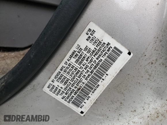 2008 Honda Odyssey Touring с VIN 5FNRL38918B069764, выставлен на аукционе Copart как лот 60375035 с пробегом 281 904 миль миль и Чистый • Clean title. История ставок и продаж доступна на DreamBid. Изображение 13.