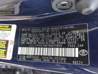 2022 Toyota Camry SE with VIN 4T1G11AK7NU674059, listed as a IAAI auction lot 41848443 with 68,102 mi miles. Bid and sale history available at carsss.com. Image 9.