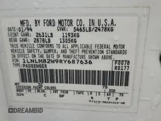 1994 Lincoln Town Car Signature z VIN 1LNLM82W9RY687636, wystawiony jako Copart lot #43805135 z przebiegiem Nie podano mil oraz Szkoda całkowita • Salvage title. Historia ofert i sprzedaży dostępna na DreamBid. Obrazek 13.
