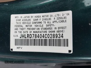 2004 Honda CR-V LX with VIN JHLRD78404C028934, listed as a IAAI auction lot 42023397 with 216,304 mi miles and . Bid and sale history available at carsss.com. Image 9.