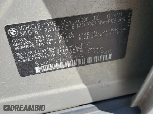 2010 BMW X5 35d with VIN 5UXFF0C58ALT76928, listed as a Copart auction lot 49082825 with 184,662 mi miles and Salvage Title. Bid and sale history available at carsss.com. Image 13.