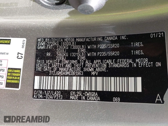 2021 Lexus RX 450h с VIN 2T2JGMDA9MC061963, выставлен на аукционе IAAI как лот 41797104 с пробегом 39 626 миль миль и . История ставок и продаж доступна на DreamBid. Изображение 9.