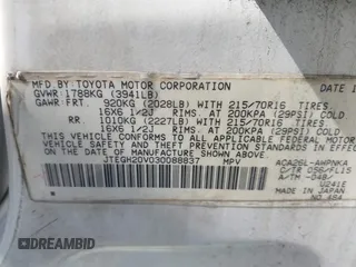 2003 Toyota RAV4 with VIN JTEGH20V030088837, listed as a IAAI auction lot 42025704 with 159,746 mi miles. Bid and sale history available at carsss.com. Image 9.