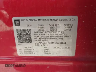 2021 Chevrolet Blazer RS with VIN 3GNKBERS2MS503863, listed as a IAAI auction lot 42424635 with 76,040 mi miles and . Bid and sale history available at DreamBid. Image 9.
