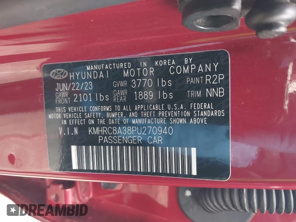 2023 Hyundai Venue Limited with VIN KMHRC8A38PU270940, listed as a IAAI auction lot 41946338 with 33,546 mi miles and . Bid and sale history available at DreamBid. Image 9.