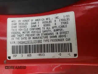 2003 Honda Civic EX with VIN 1HGEM22933L031992, listed as a Copart auction lot 51784275 with 228,300 mi miles and Salvage Title. Bid and sale history available at DreamBid. Image 14.