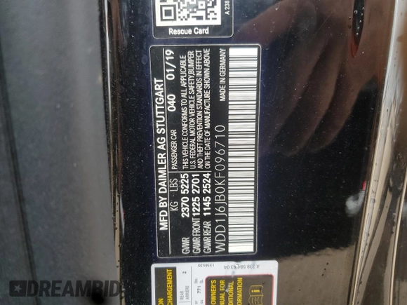 2019 Mercedes-Benz E 450 with VIN WDD1J6JB0KF096710, listed as a Copart auction lot 60697365 with 82,016 mi miles and Salvage title. Bid and sale history available at DreamBid. Image 12.