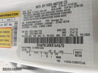 2019 Ford Fusion Hybrid SE with VIN 3FA6P0LU0KR164670, listed as a IAAI auction lot 41811458 with 91,428 mi miles. Bid and sale history available at carsss.com. Image 9.