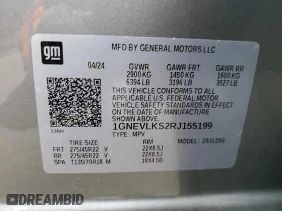 2024 Chevrolet Traverse AWD RS with VIN 1GNEVLKS2RJ155199, listed as a Copart auction lot 78870494 with 6,491 mi miles and Salvage Title. Bid and sale history available at carsss.com. Image 13.