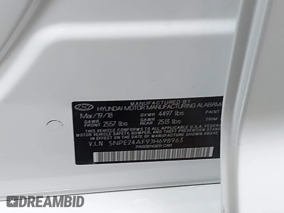 2018 Hyundai Sonata SE with VIN 5NPE24AF9JH698963, listed as a IAAI auction lot 42107412 with 107,047 mi miles and . Bid and sale history available at carsss.com. Image 9.