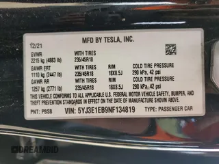 2022 Tesla Model 3 Long Range z VIN 5YJ3E1EB9NF134819, wystawiony jako Copart lot #49639365 z przebiegiem 49 245 mil mil oraz Szkoda całkowita • Salvage title. Historia ofert i sprzedaży dostępna na DreamBid. Obrazek 14.