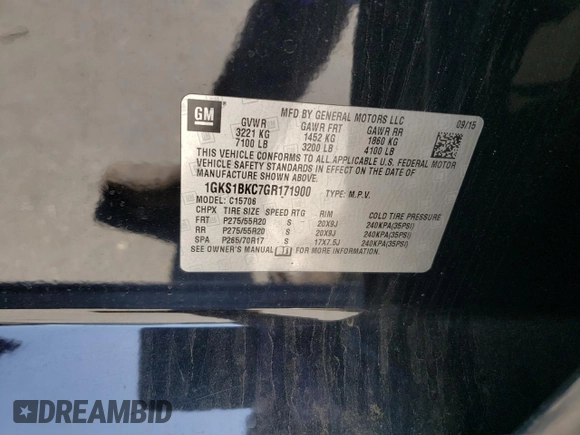 2016 GMC Yukon SLT with VIN 1GKS1BKC7GR171900, listed as a Copart auction lot 52091365 with 109,993 mi miles and Salvage Title. Bid and sale history available at carsss.com. Image 13.