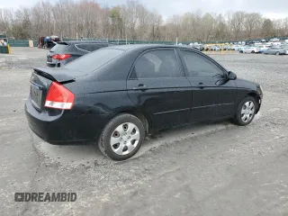 2009 Kia Spectra EX with VIN KNAFE222795620282, listed as a Copart auction lot 53187425 with 0 mi miles and Salvage Title. Bid and sale history available at carsss.com. Image 3.