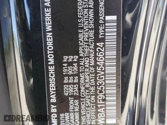 2016 BMW 2 Series 228i with VIN WBA1F9C53GV546624, listed as a Copart auction lot 57800425 with 96,608 mi miles and Salvage title. Bid and sale history available at DreamBid. Image 12.