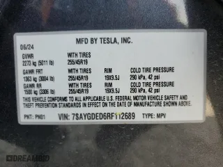 2024 Tesla Model Y with VIN 7SAYGDED6RF112689, listed as a Copart auction lot 50763815 with 11,933 mi miles and Salvage Title. Bid and sale history available at carsss.com. Image 12.