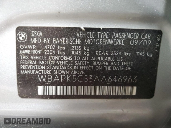 2010 BMW 3 Series 328i xDrive с VIN WBAPK5C53AA646963, выставлен на аукционе Copart как лот 57481095 с пробегом 197 165 миль миль и Списание • Salvage title. История ставок и продаж доступна на DreamBid. Изображение 12.