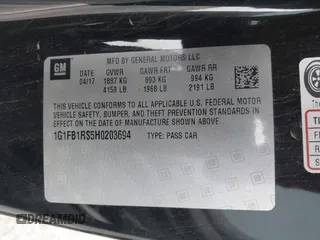2017 Chevrolet Camaro 1LT z VIN 1G1FB1RS5H0203694, wystawiony jako IAAI lot #41560968 z przebiegiem Nie podano mil oraz . Historia ofert i sprzedaży dostępna na DreamBid. Obrazek 9.
