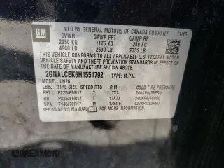 2017 Chevrolet Equinox LT with VIN 2GNALCEK8H1551792, listed as a Copart auction lot 49466094 with 36,309 mi miles and Salvage Title. Bid and sale history available at carsss.com. Image 12.