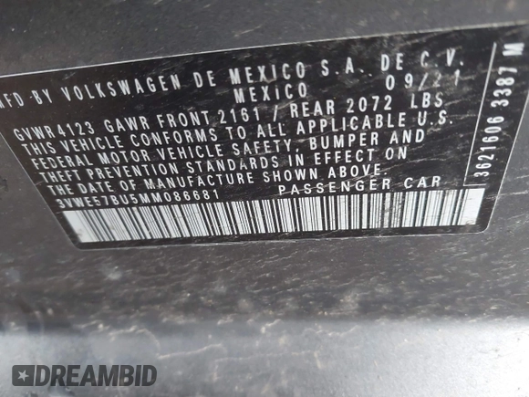 2021 Volkswagen Jetta SEL z VIN 3VWE57BU5MM086681, wystawiony jako IAAI lot #41832830 z przebiegiem 37 398 mil mil oraz . Historia ofert i sprzedaży dostępna na DreamBid. Obrazek 9.