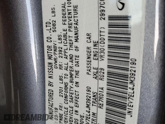 2018 Infiniti Q60 Sport with VIN JN1EV7EL4JM392190, listed as a Copart auction lot 62638985 with 36,893 mi miles and Clean title. Bid and sale history available at DreamBid. Image 13.