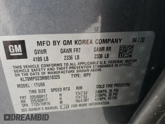 2021 Chevrolet TrailBlazer LT with VIN KL79MPS23MB018325, listed as a Copart auction lot 48611384 with 81,159 mi miles and . Bid and sale history available at DreamBid. Image 13.