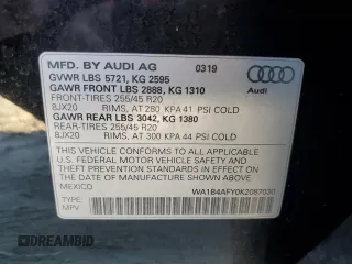 2019 Audi SQ5 Premium Plus with VIN WA1B4AFY0K2087030, listed as a Copart auction lot 37741814 with 46,986 mi miles and . Bid and sale history available at DreamBid. Image 13.