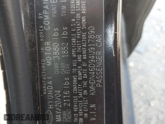 2004 Hyundai Elantra GLS z VIN KMHDN46D94U917890, wystawiony jako Copart lot #60000025 z przebiegiem 158 474 mil mil oraz Czysty tytuł • Clean title. Historia ofert i sprzedaży dostępna na DreamBid. Obrazek 12.