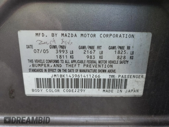 2006 Mazda 3 s with VIN JM1BK143961411266, listed as a Copart auction lot 78256744 with 128,902 mi miles and Salvage Title. Bid and sale history available at carsss.com. Image 12.